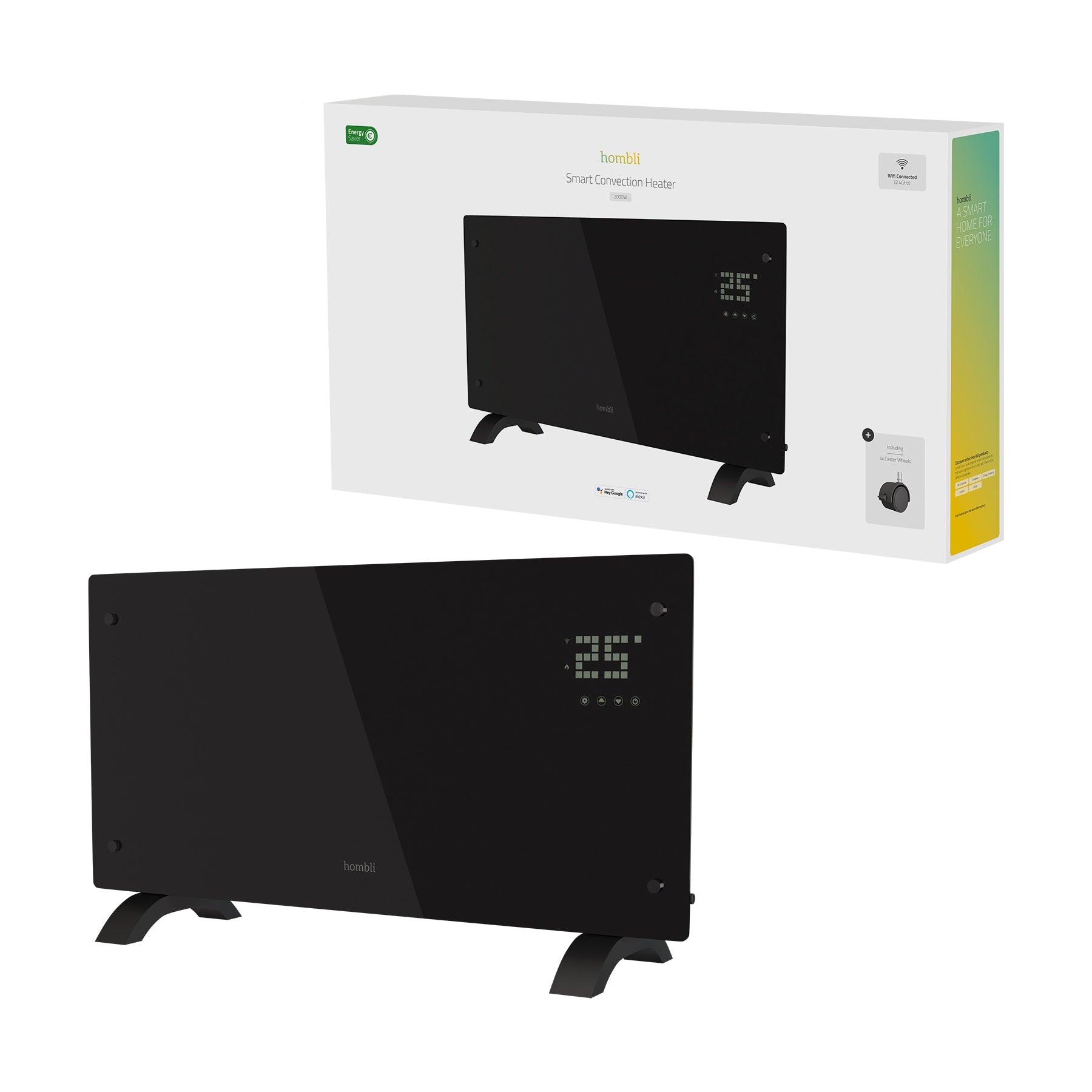 Hombli Smart Convection Heater - 2000W Black Glass 