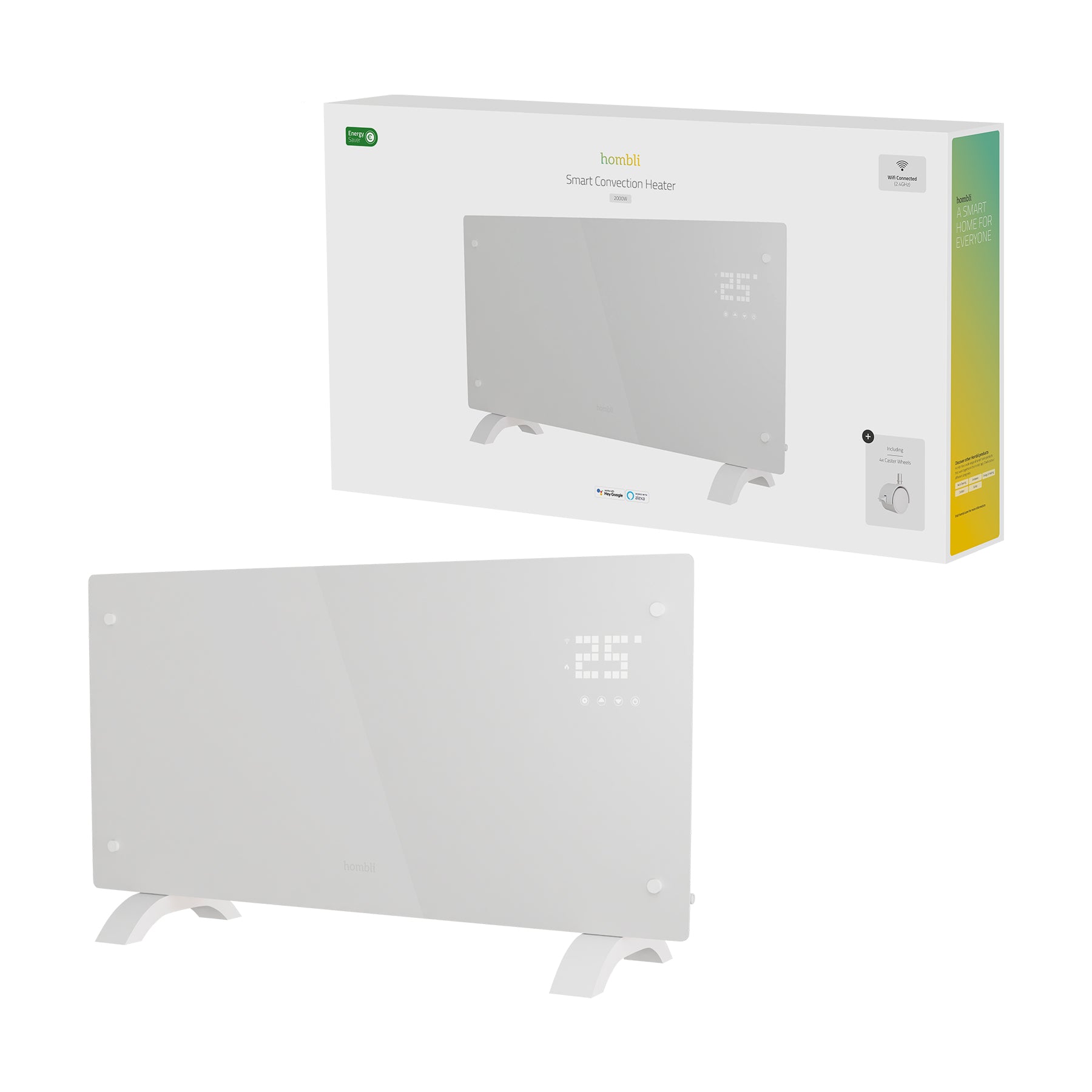Hombli Smart Convection Heater - 2000W White Glass 